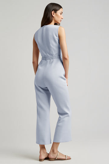 Sheath Blue Long Jumpsuit with Buttons